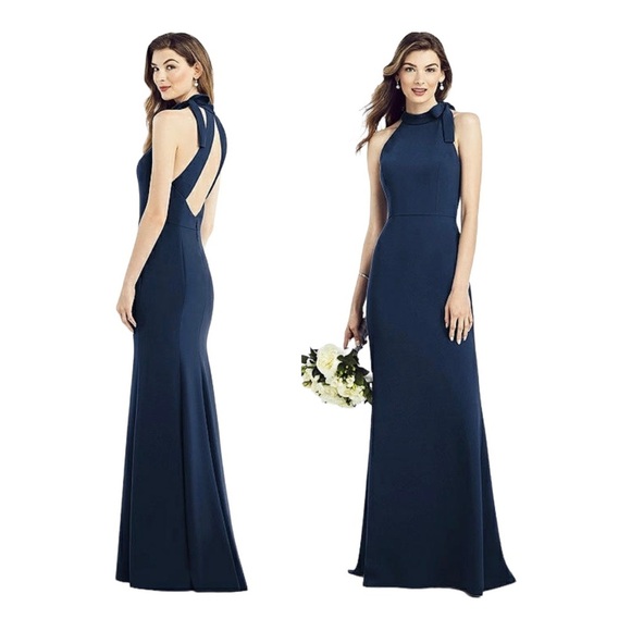 NWT After Six Crepe Halter Dress with Tie Neck in Midnight Navy Size 18 - Picture 1 of 4